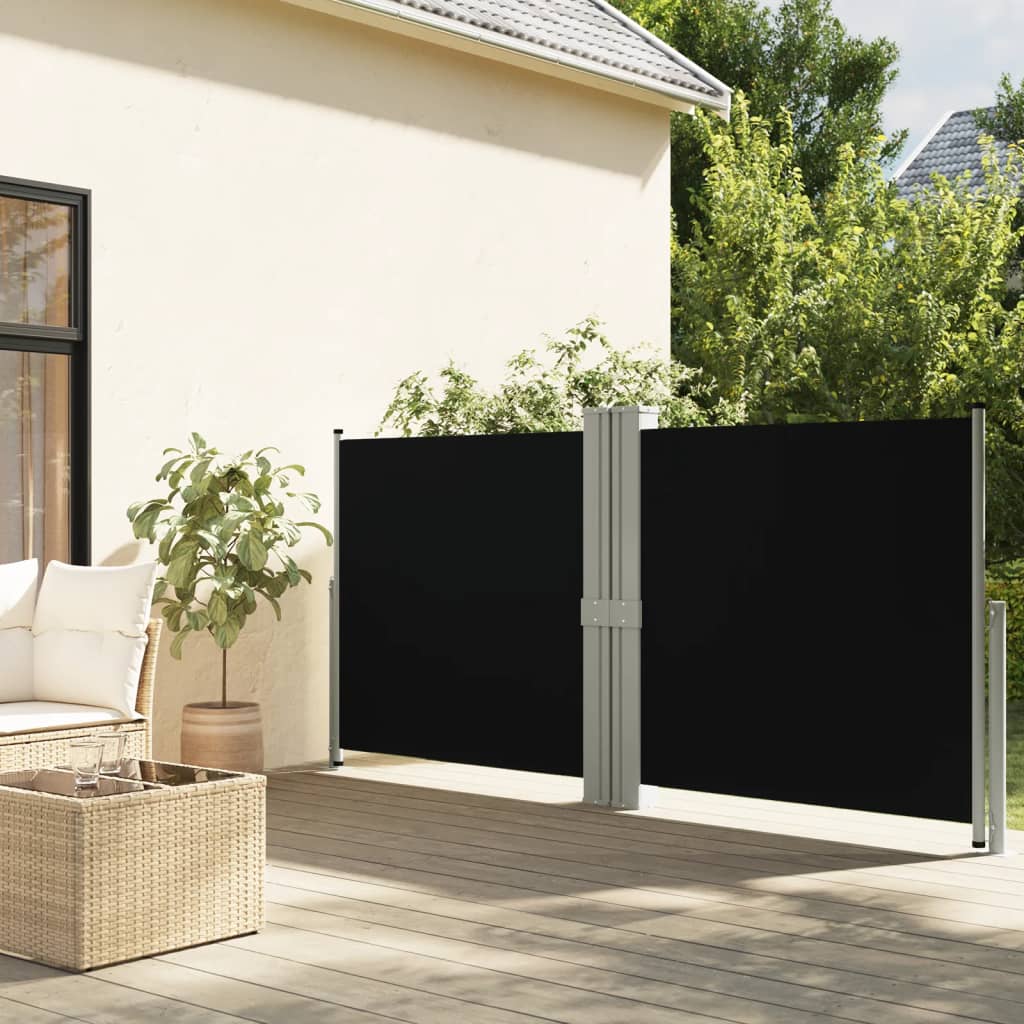 Uttrekkbar sidemarkise svart 140x1200 cm
