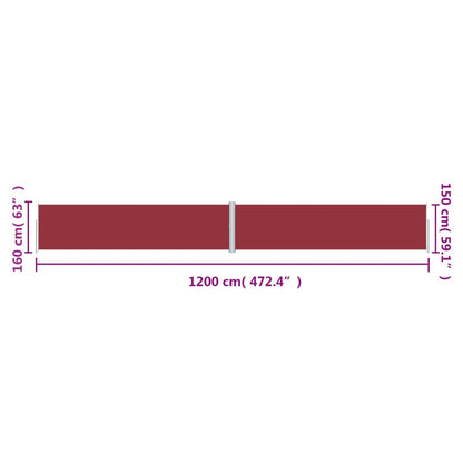Uttrekkbar sidemarkise 160x1200 cm rød