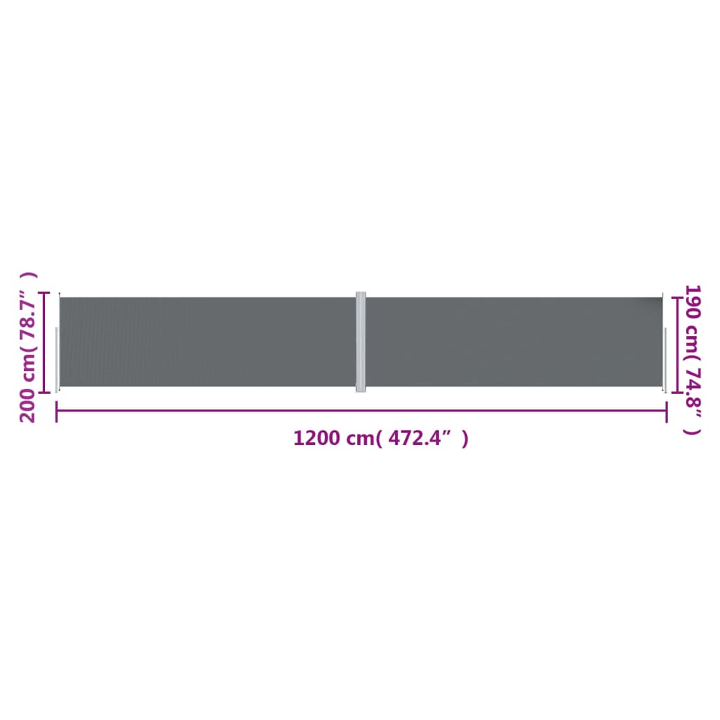 Uttrekkbar sidemarkise 200x1200 cm antrasitt