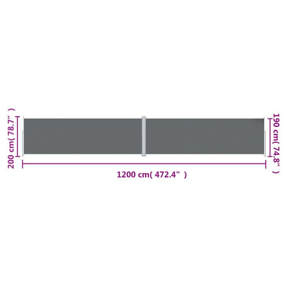 Uttrekkbar sidemarkise 200x1200 cm antrasitt