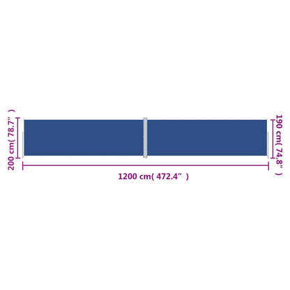 Uttrekkbar sidemarkise 200x1200 cm blå