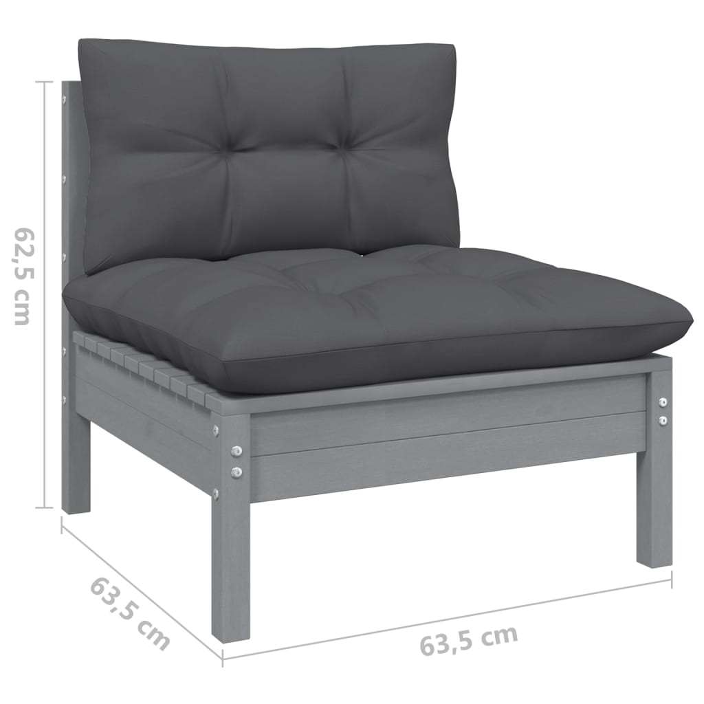 Hagesofa med antrasitt puter 4-seters heltre furu