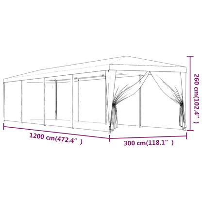 Festtelt med 10 sidevegger av netting antrasitt 3x12 m HDPE