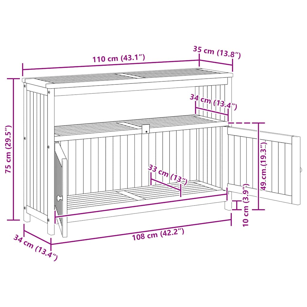 Hagekonsollbord 110x35x75 cm heltre akasie