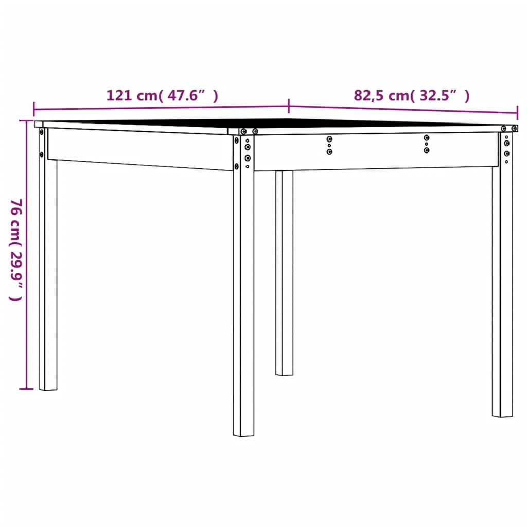 Hagebord hvit 121x82,5x76 cm heltre furu