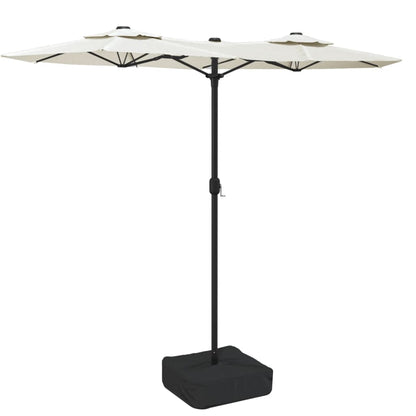 Hageparasoll dobbelt hode med LED sandhvit 316x145 cm