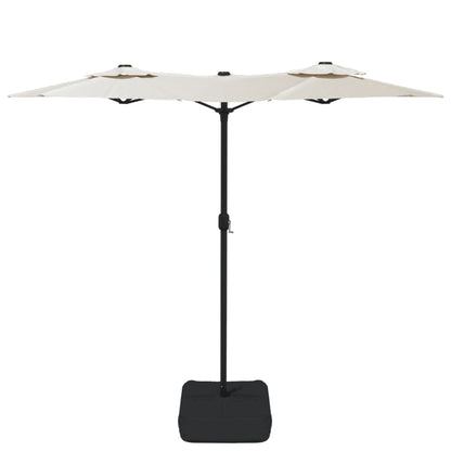 Hageparasoll dobbelt hode med LED sandhvit 316x145 cm
