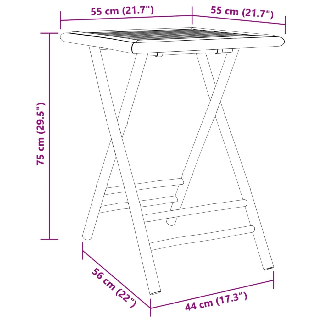 Sammenleggbart hagebord 55x55x75 cm bambus