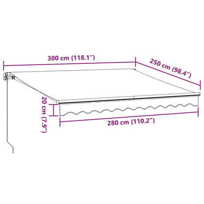 Manuell uttrekkbar markise med LED antrasitt og hvit 300x250 cm