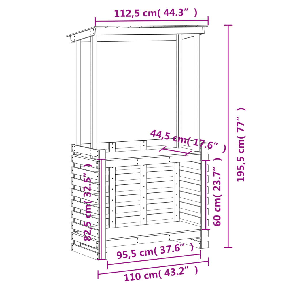 Utendørs barbord med tak 112,5x57x195,5 cm heltre furu