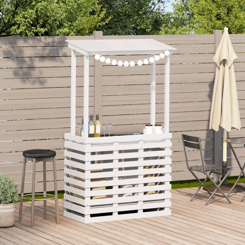 Utendørs barbord med tak hvit 112,5x57x195,5 cm heltre furu