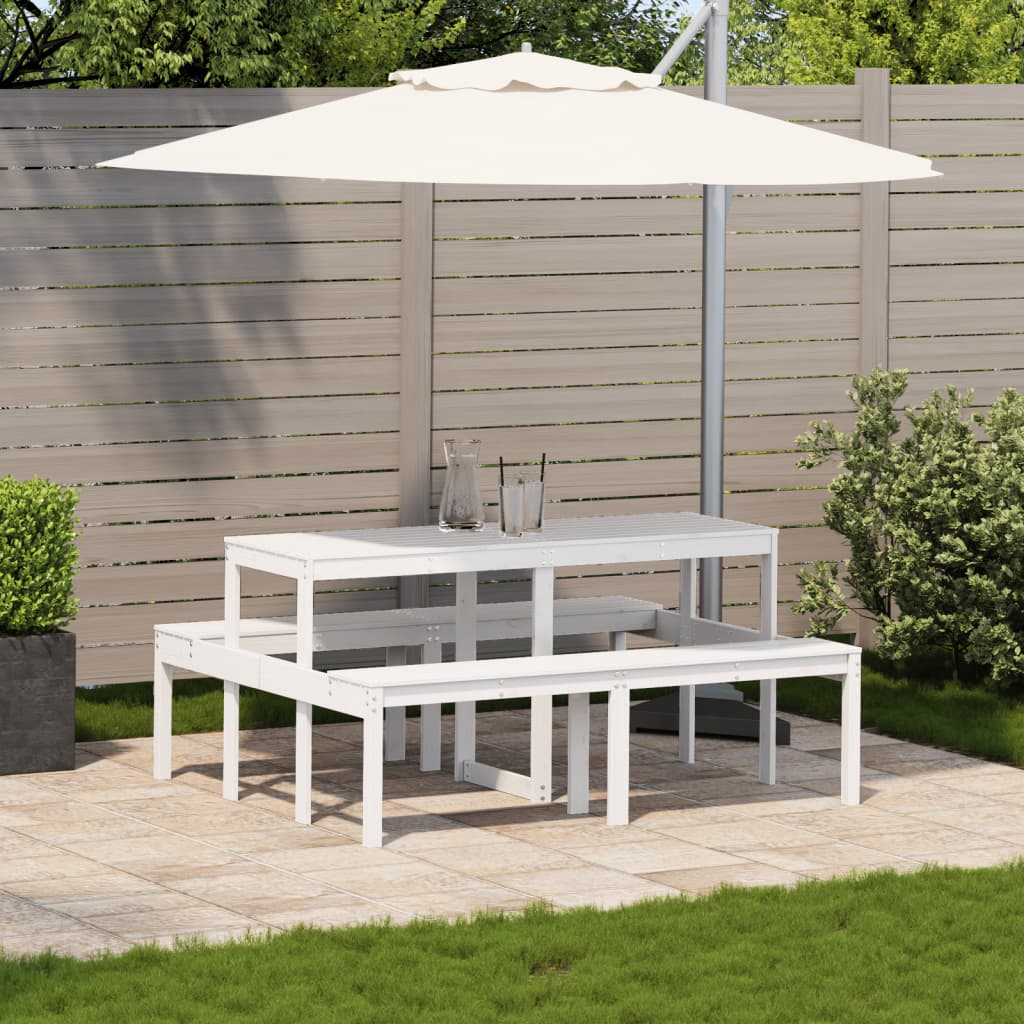Piknikbord hvit 160x134x75 cm heltre furu