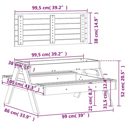 Piknikbord med sandkasse for barn heltre furu