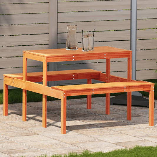 Piknikbord voksbrun 110x134x75 cm heltre furu