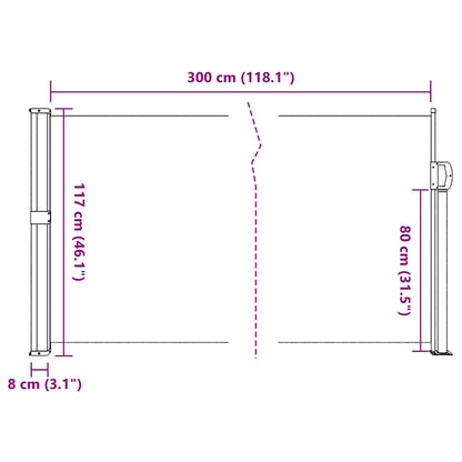 Uttrekkbar sidemarkise hvit 117x300 cm