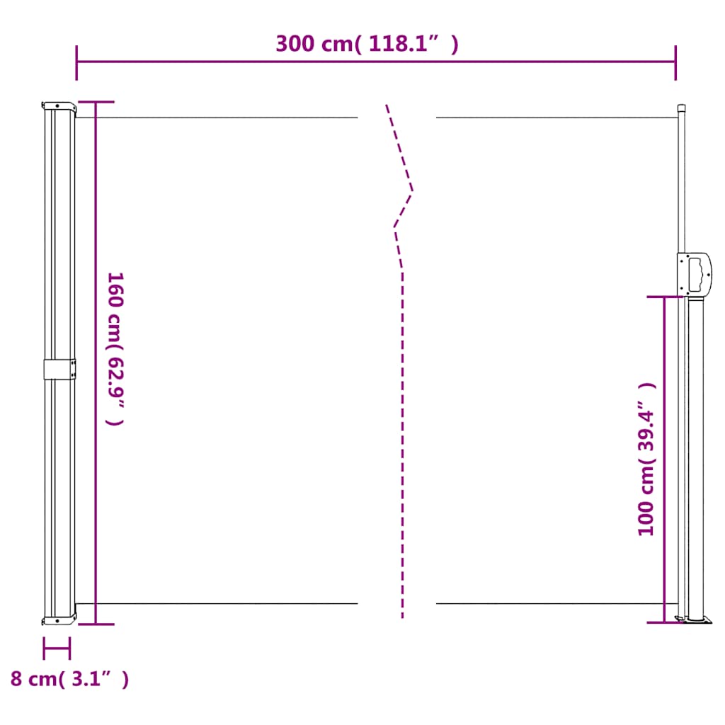 Uttrekkbar sidemarkise brun 160x300 cm