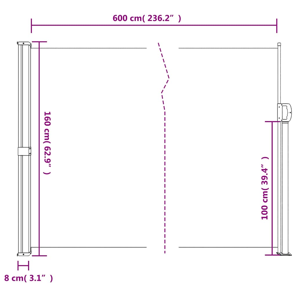 Uttrekkbar sidemarkise beige 160x600 cm