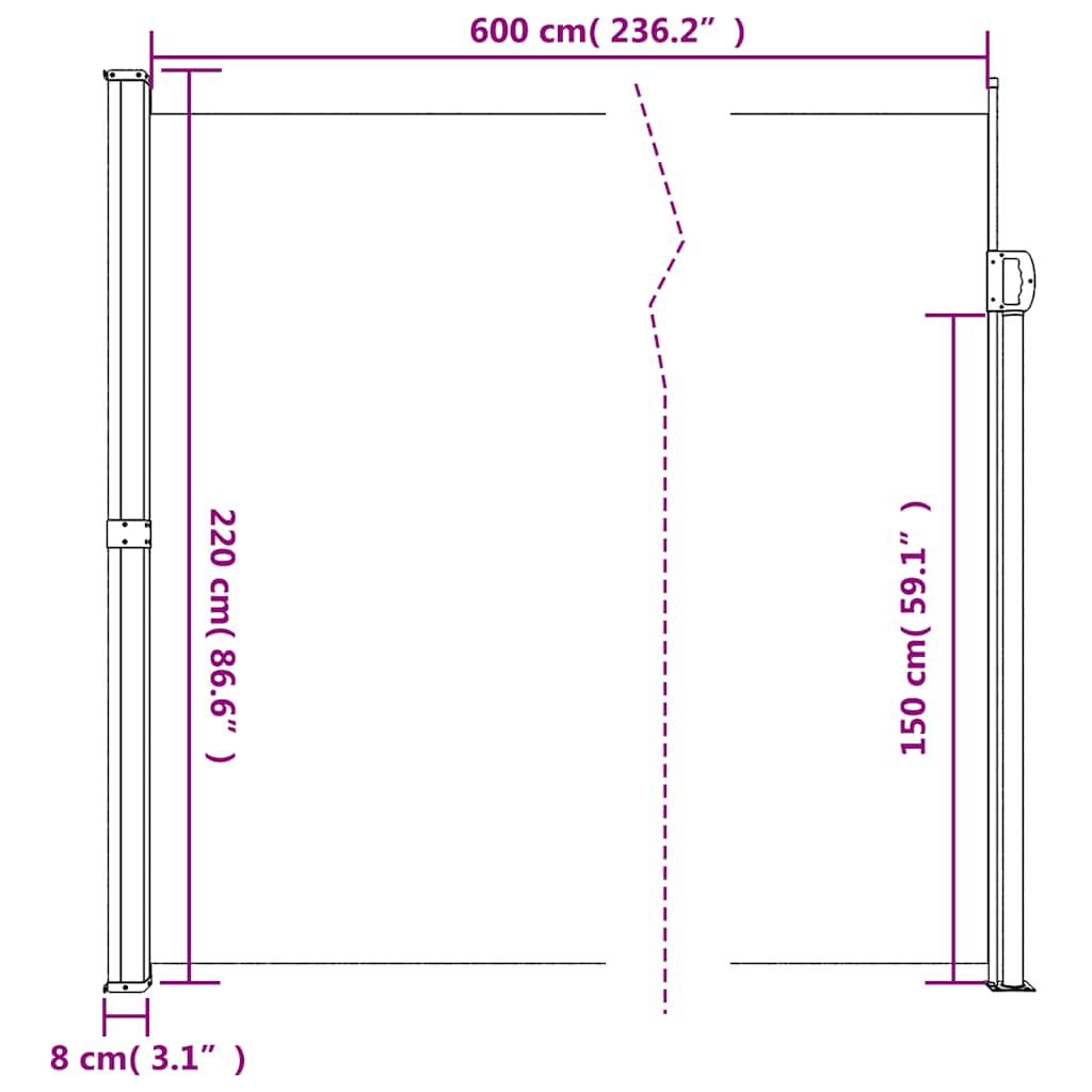 Uttrekkbar sidemarkise gråbrun 220x600 cm