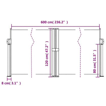 Uttrekkbar sidemarkise hvit 120x600 cm