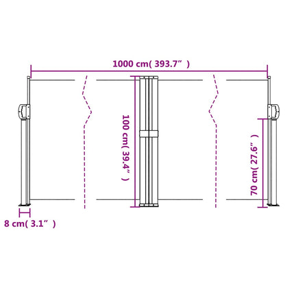 Uttrekkbar sidemarkise 100x1000 cm hvit