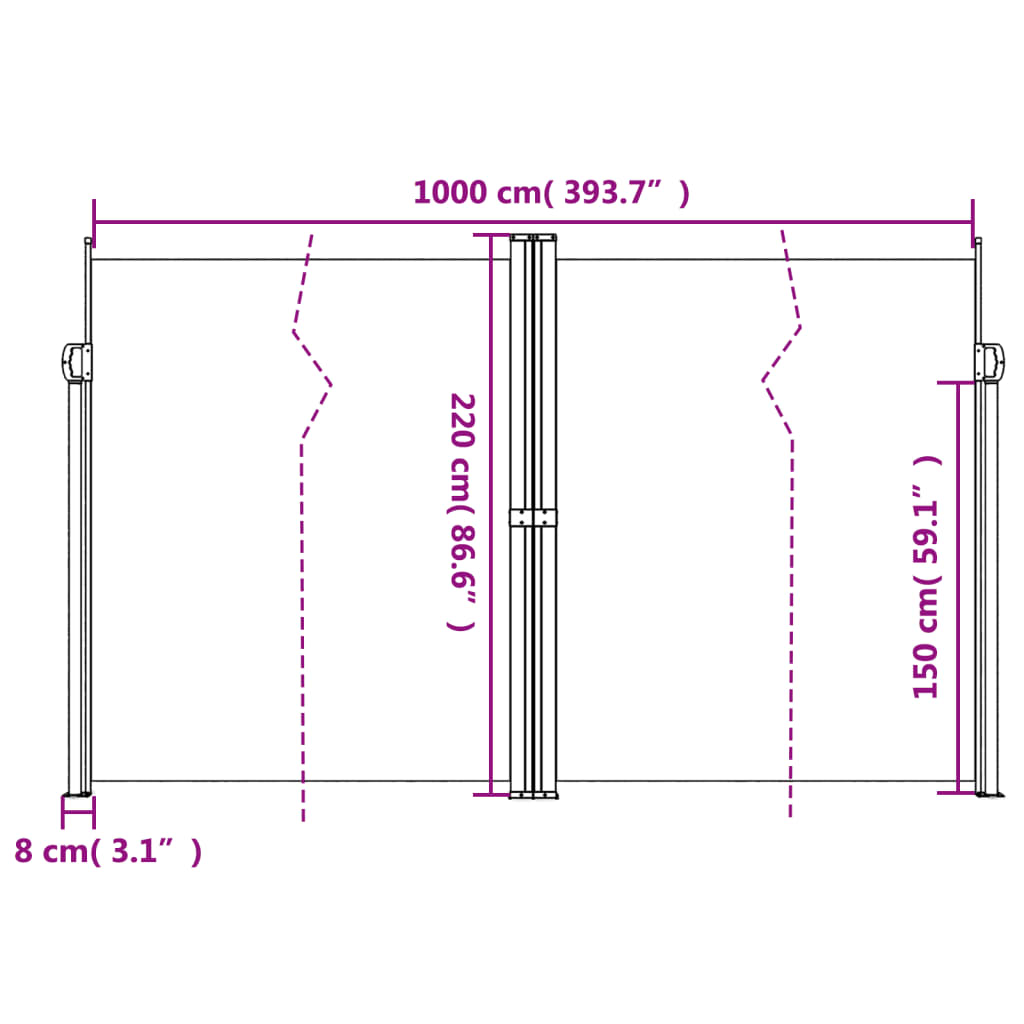 Uttrekkbar sidemarkise 220x1000 cm rød