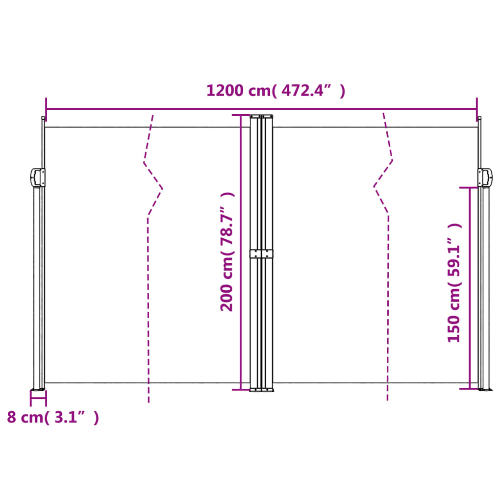Uttrekkbar sidemarkise blå 200x1200 cm