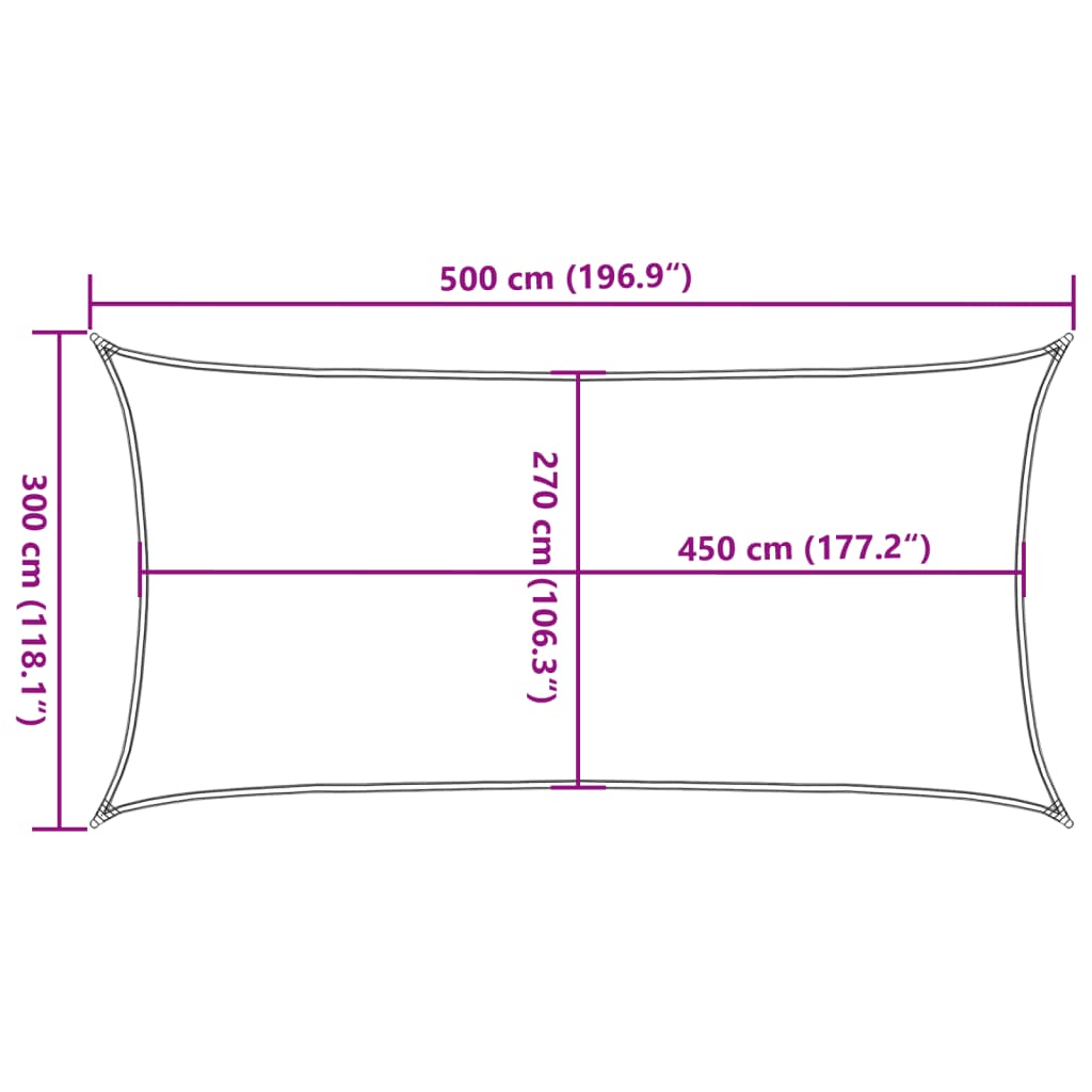 Solseil 160 g/m² rektangulær sand 3x5 m HDPE